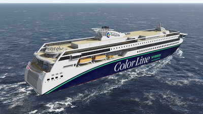 Rear view of the Color Line hybrid ferry.
