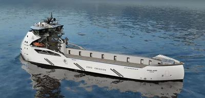 Portside aft view of the Ulstein full electric PSV