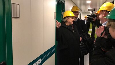 The Norwegian prime minister had a guided tour on board the latest BS Offshore vessel