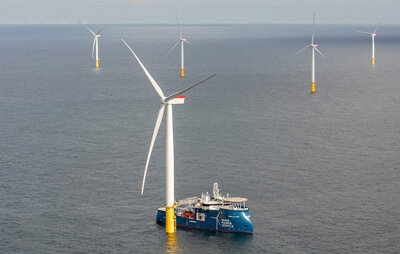 Close-up of the SOV vessel Windea La Cour, which is servicing the Gemini OWP offshore the Netherlands.