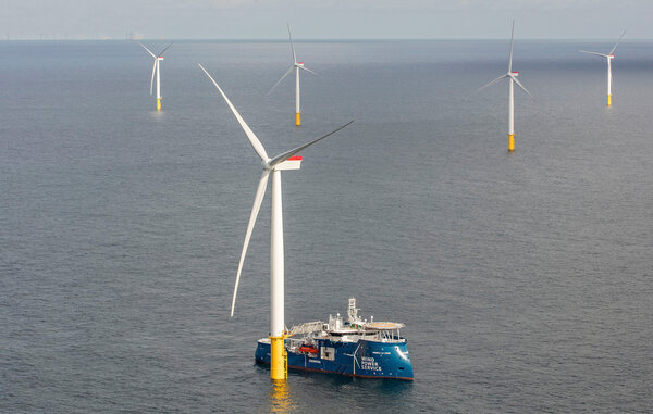 Close-up of the SOV vessel Windea La Cour, which is servicing the Gemini OWP offshore the Netherlands.