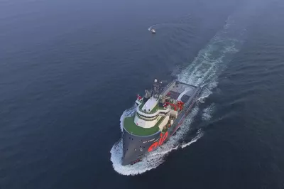 The ocean-going tug ALP Striker from air.