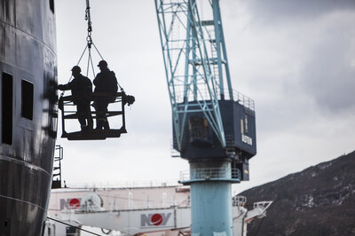 Detailed paintwork on the SOV for Bernhard Schulte Offshore