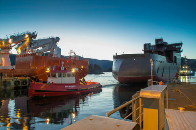 The yno 309 hull was positioned into the Ulstein Verft's dock hall. (Photo: Roy Lindset)