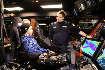 Johannes Sæter Gurskevik getting a demo of the bridge on board RS Idar Ulstein