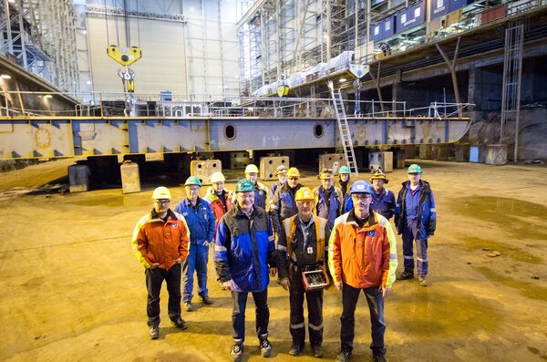 Island Venture, mast coin ceremony in the dock hall at Ulstein Verft.