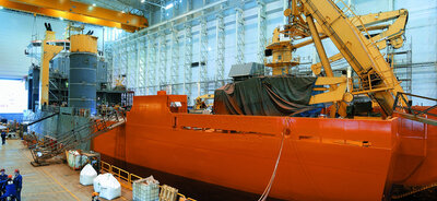 Normand Cutter in the dock hall in March 2004, two months after conversion commenced.