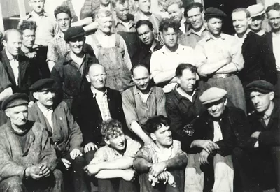 Martin Ulstein in chequered shirt middle row and some of his workers at Ulstein mek Verksted in the mid 1930s