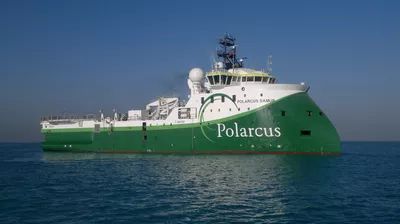The seismic research vessel Barbaros Hayreddin Pasa of the ULSTEIN SX133 design shortly after delivery and prior to repainting.