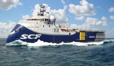 The seismic research vessel Vyacheslav Tikhonov of the ULSTEIN SX133 design.