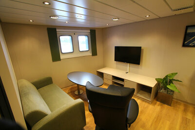 Interior of one of the cabins on the 'Blue Queen.' 