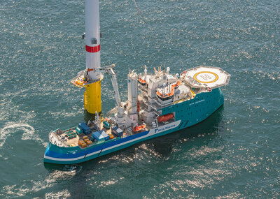 Acta Centaurus, an offshore wind vessel delivery by Ulstein. Photo: Flying Focus.