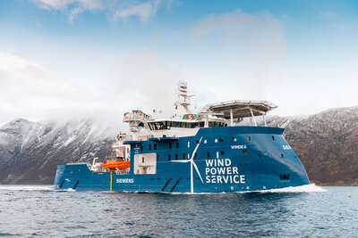 Windea Leibniz, yno 310 from Ulstein Verft, a Service Operation Vessel for the offshore wind industry. (photo: Per Eide Studio)