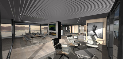 An ULSTEIN CX128 Lower Deck Lounge