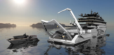 An ULSTEIN CX127 Yacht, here displayed with tender vessels, crane and A-frame.