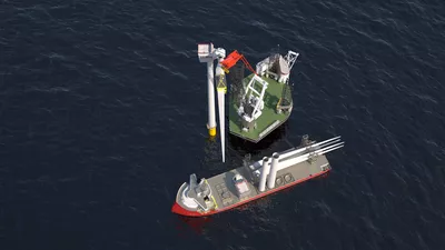 ULSTEIN J104 jack-up with ULSTEIN HX104 WTG components feeder vessel