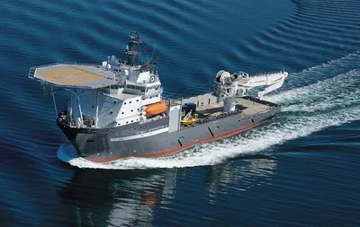 The Olympic Intervention IV (from 2020: 'Josh CB'), an ROV/OCV Vessel of the ULSTEIN P101 design with capacities as a Platform Supply Vessel. Delivered 2008.