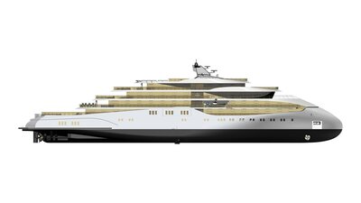 CX110 110m Yacht In Air ISO SB Side