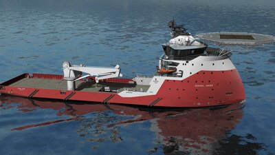 PX120 ULSTEIN High Version Flatdecker Helideck Moonpool Feb25 Sea SB Fore