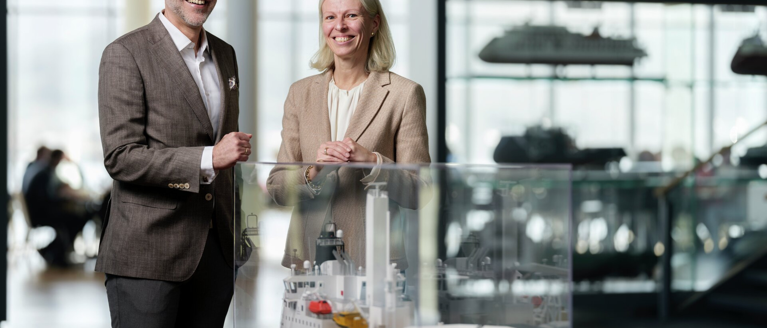 Gunvor & Tore in front of the ship models